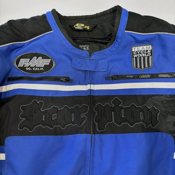 Scorpion Exo Burnout Blue Black FMF Team Cycle Motorcycle Riding Jacket Size XL - Picture 2 of 16
